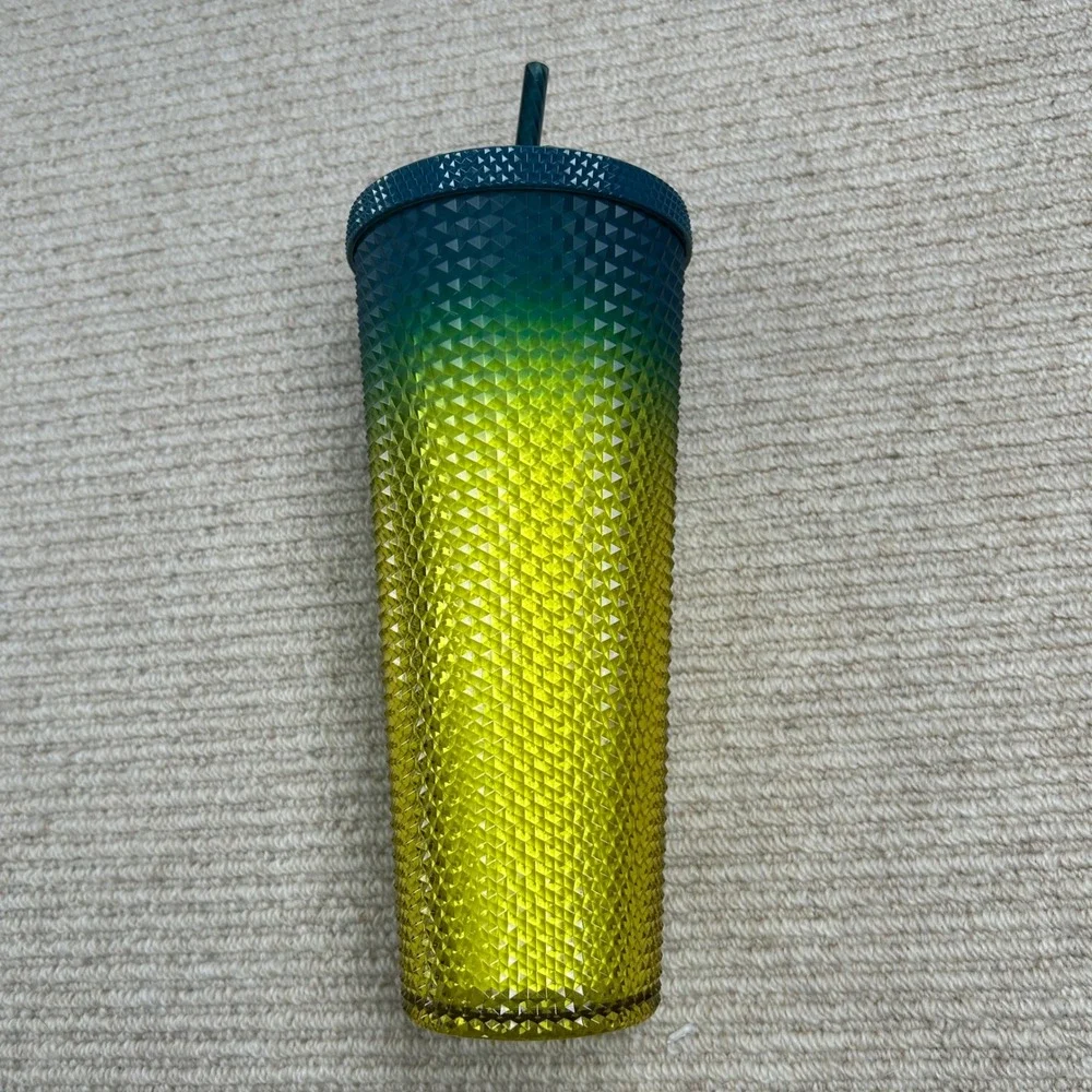 Starbucks Studded Tumbler 24oz Ombre Teal Yellow Green 011145240